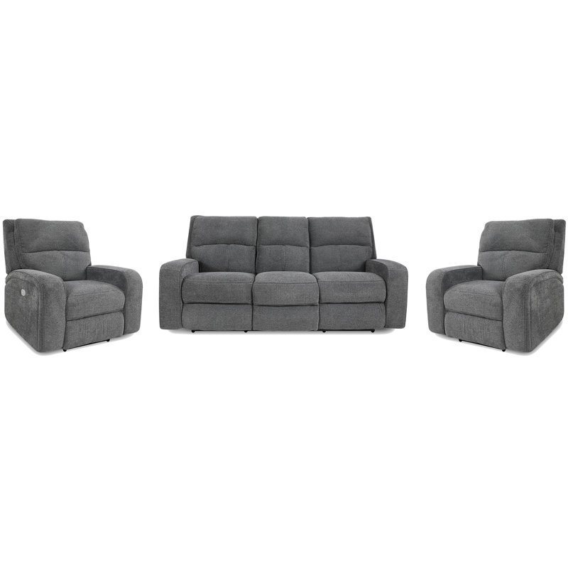 Canapé inclinable électrique Polla, Gris Bizmark, 3 Pieces: Sofa, 2 Recliners