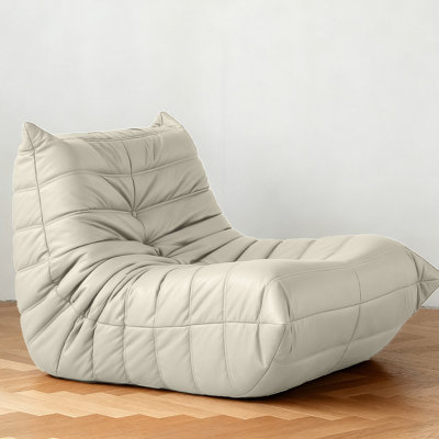 35.43"Beige Faux-leather lazy bean-bag sofa
