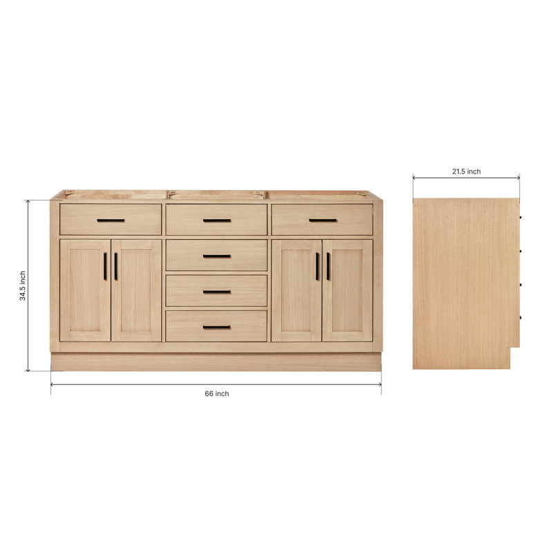 Hepburn 66'' Double Bathroom Vanity Base Only, Matte Black, Natural Oak