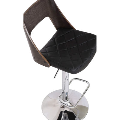 Bentwood Contemporary Modern Stylish Back Adjustable Swivel Bar Stool With Diamond Quilted Finish Curved Seat And Back