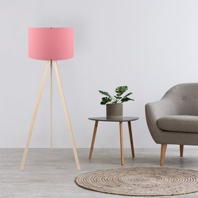 Lampe sur pied moderne, rose et chêne, 15,0 x 55,1 pouces | 70% panneau de fibres à densité moyenne / 30% PVC, culot E27 de 40 W maximum | Design élégant avec interrupteur marche / arrêt, parfait pour le salon, la chambre à coucher ou le bureau, éclairage de fantaisie unique