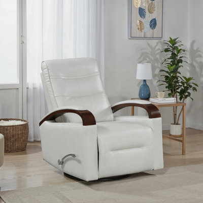 Fauteuil inclinable de 31,5 po Selkirk - Fauteuil inclinable et pivotant en similicuir avec accoudoirs en bois clair.