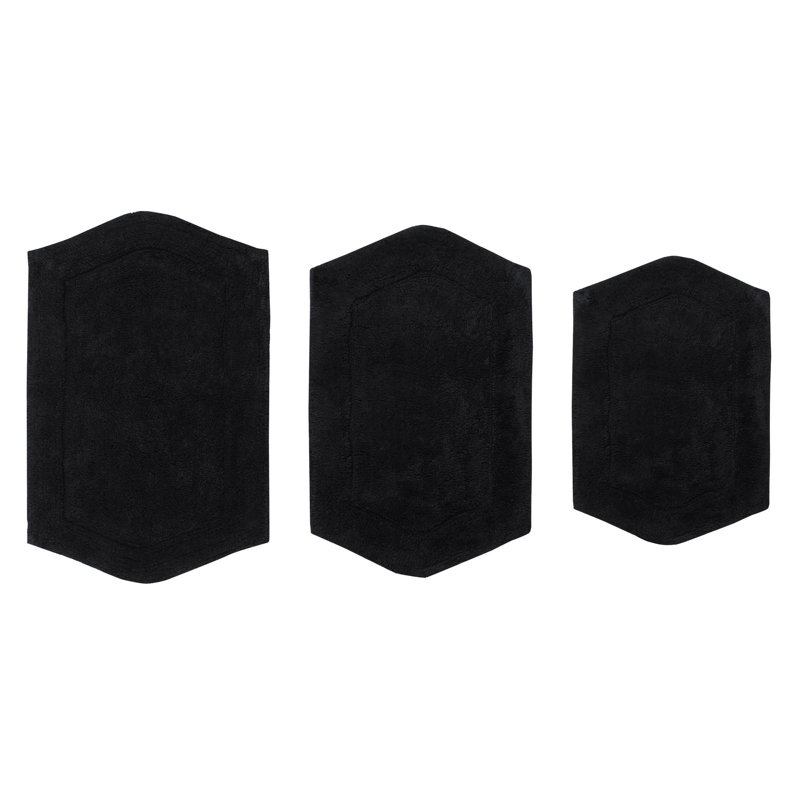 Morissette 100% Cotton Bath Rug, Non-Slip, Quick Dry, Machine Washable - 3 Piece Set, Black