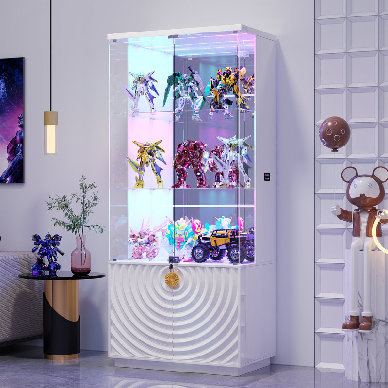 Glass Display Cabinet with Sensor Light and Lock, White