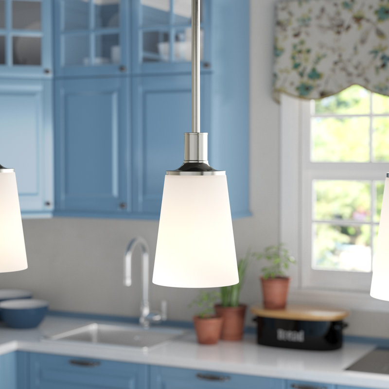 Luminaire suspendu conique à 1 lumière Alejandre, Nickel brossé