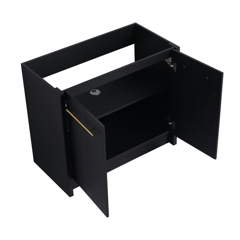 Freestanding Bathroom Cabinet With Resin Sink And Tender Closing Door - 36 Inch Black Chestnut Vanity Lavatory Quietly Unit