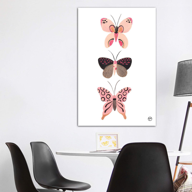 «Butterfly Trio», art encadré, H 60 po x l 40po x P 1,5 po, Toile tendue