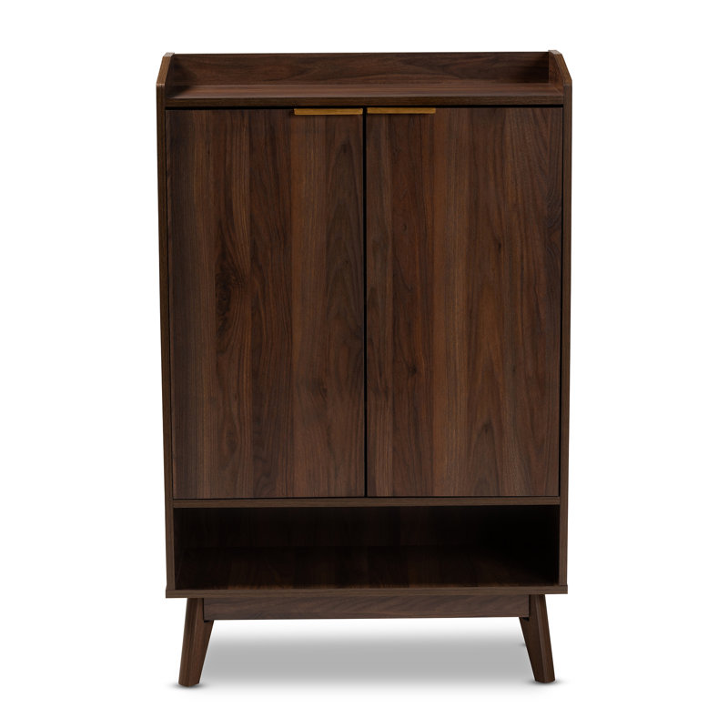 Coolidge 16 Pair Shoe Storage Cabinet with 2 Door & 8 Shelves in Brown, 44.75" H X 28.5" W X 12.25"D, Brown