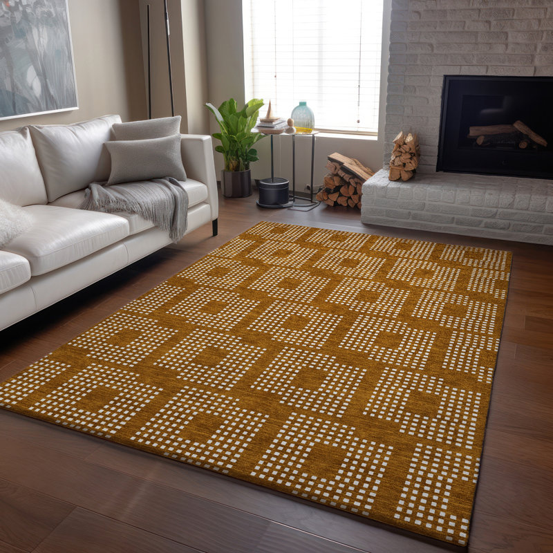 Premium Machine Washable Prisco Terracotta Rug, Rectangle 2'6" x 3'10"