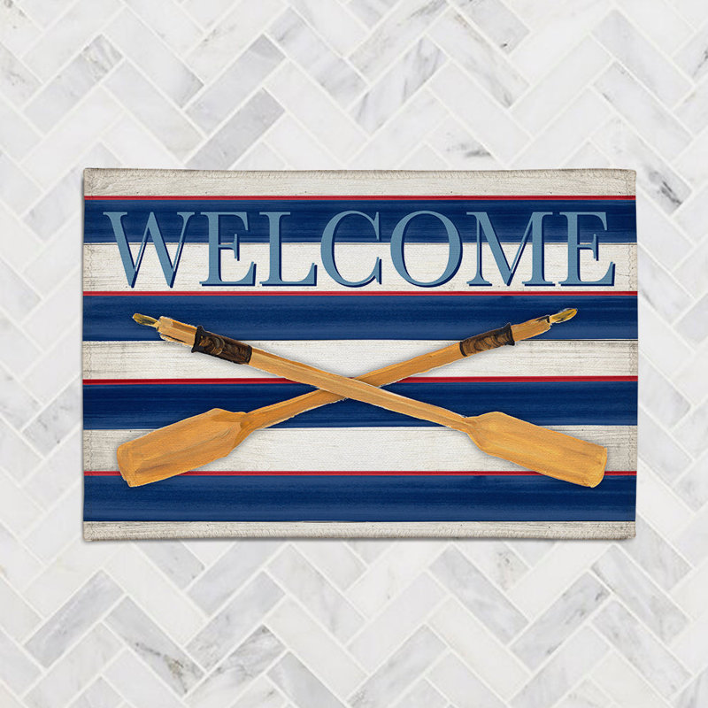 Welcome Oars Chenille Striped Indoor / Outdoor Rug, Rectangle 2' x 3'