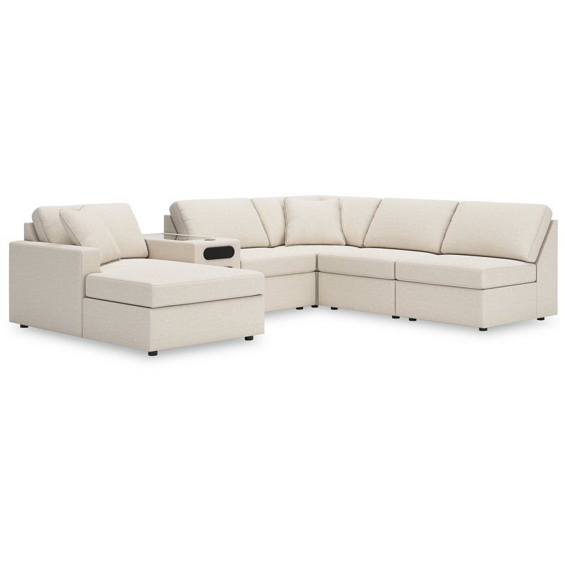 Braintree 6-Piece Sectional With Chaise And Audio Console, Left Hand Facing, Beige Polyester