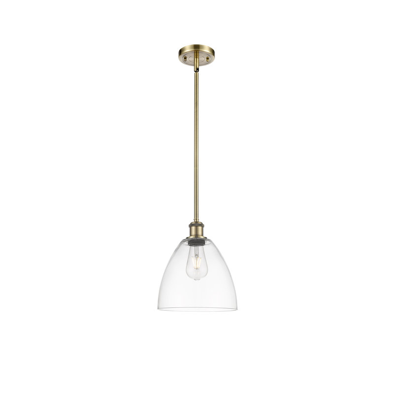 Luminaire suspendu en forme de globe à 1 lumière Alonta, Laiton antique, Transparent, H 44,25 po x l 9 po x P 9 po