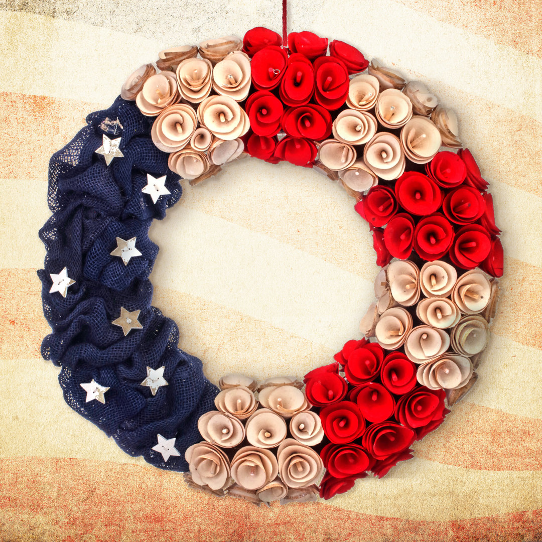 Wood Chip and Burlap Independance Wreath 19" The Twillery Co.®