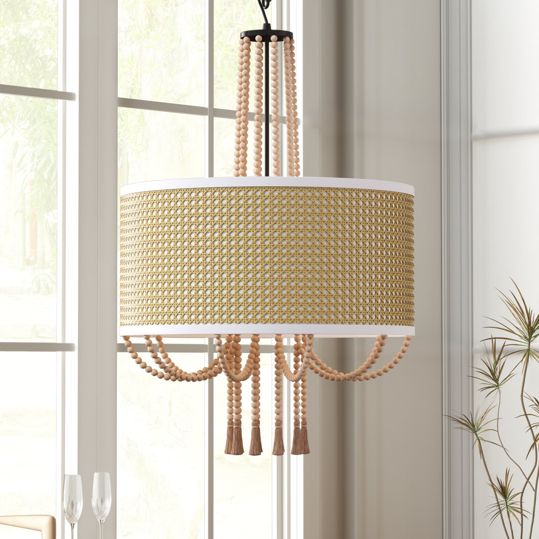 5-Light 19"W Boho Style Natural Brown Color of Bamboo Weaving Drum Chandelier For Living Room/Bedroom Bay Isle Home™