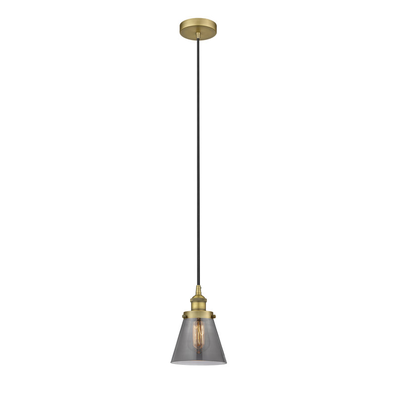 Mini-luminaire suspendu 1 lumière Cone, Gris, H 9,5 po x l 6,25 po x P 6,25 po, Laiton brossé
