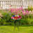 18" Red and Blue Summer Flowers Hand Painted Glass Outdoor Patio Birdbath