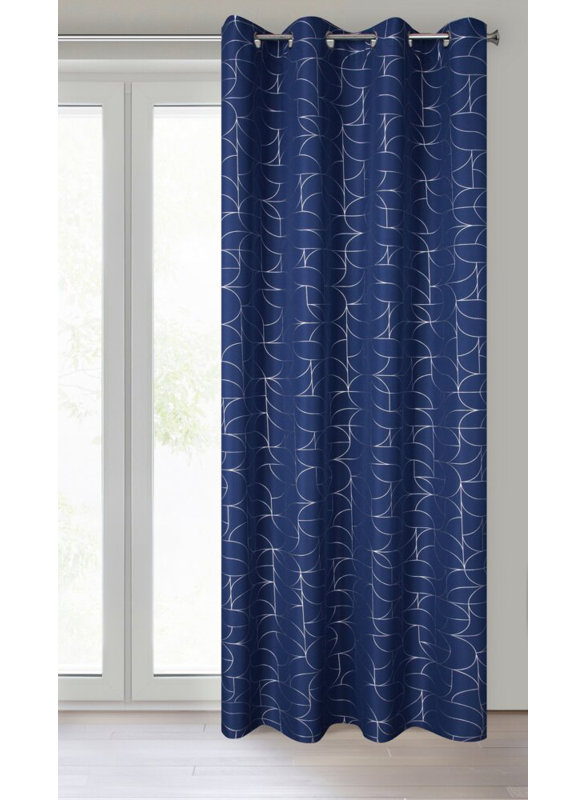 Evi Semi Sheer Curtain Single Panel, Blue/White