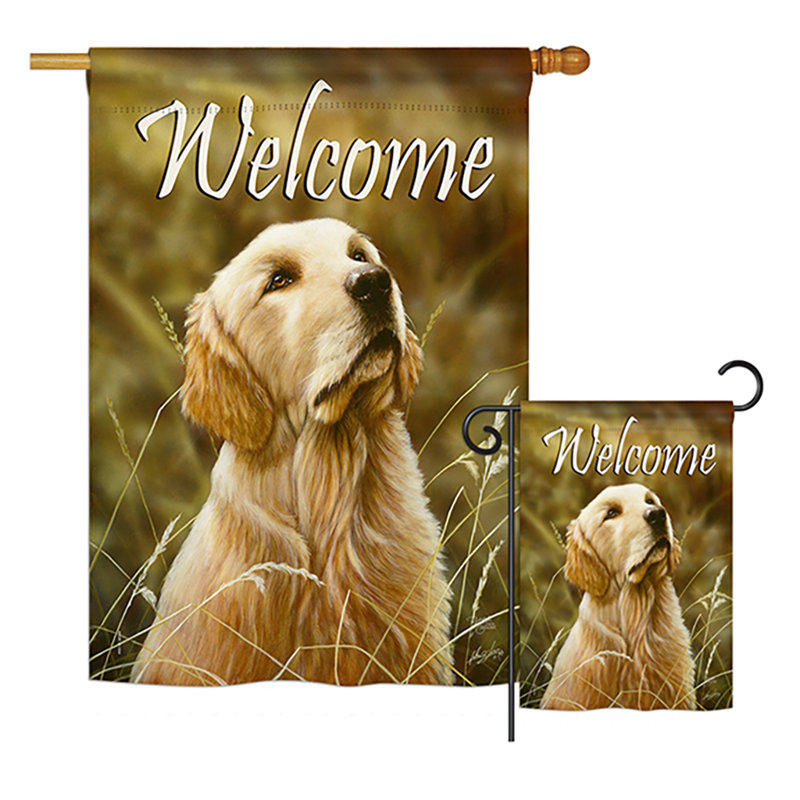 Jaune laboratoire nature animaux 2 côtés polyester 40 x 28 po ensemble de drapeau