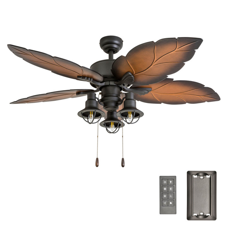 Gulf Harbor Tropical 52" Indoor and Outdoor  Ceiling Fan with Light, 3 Speed Remote