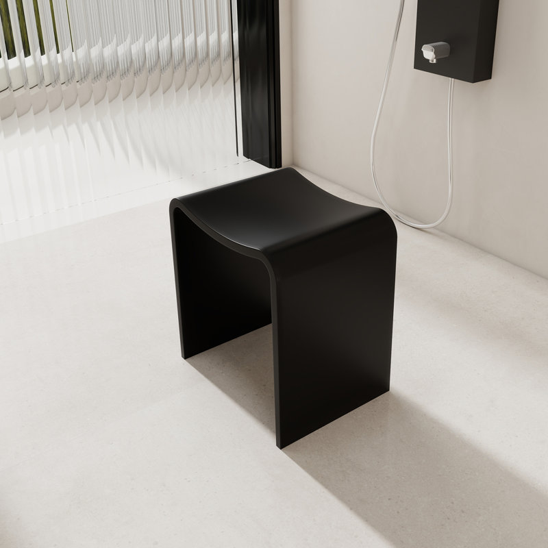15.7'' Solid Surface Shower Bench Stool, Matte Black