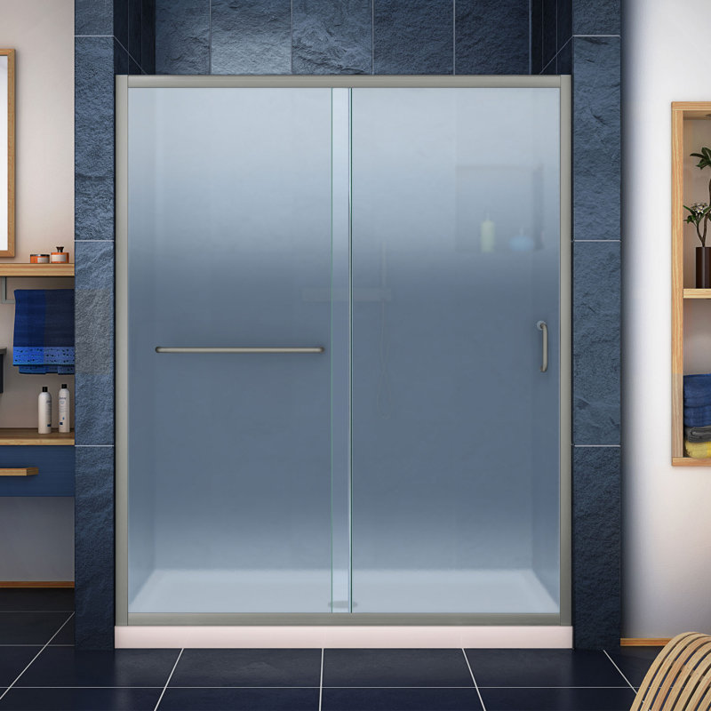 Ensemble de douche coulissante encadrée l 60 po x H 74,75 po Infinity-Z, Centre, Nickel brossé / Biscuit