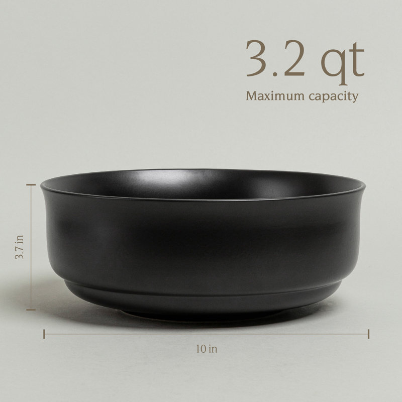 over&back Rimmed Semi Hand-Finished Stoneware 10" Serving Bowl, Black