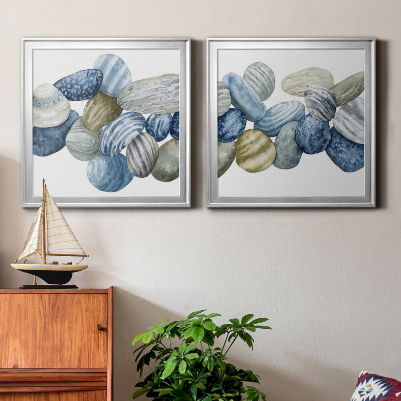 Found Pebbles I Found Pebbles I - Ensemble de 2 cadres photo, Toile avec cadre argenté, H 17,5 po x l 35 po x P 1,5 po