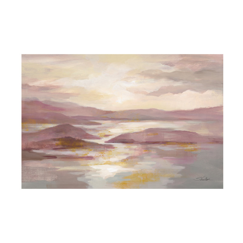Pink and Gold Landscape Canvas Art with Wooden Frame