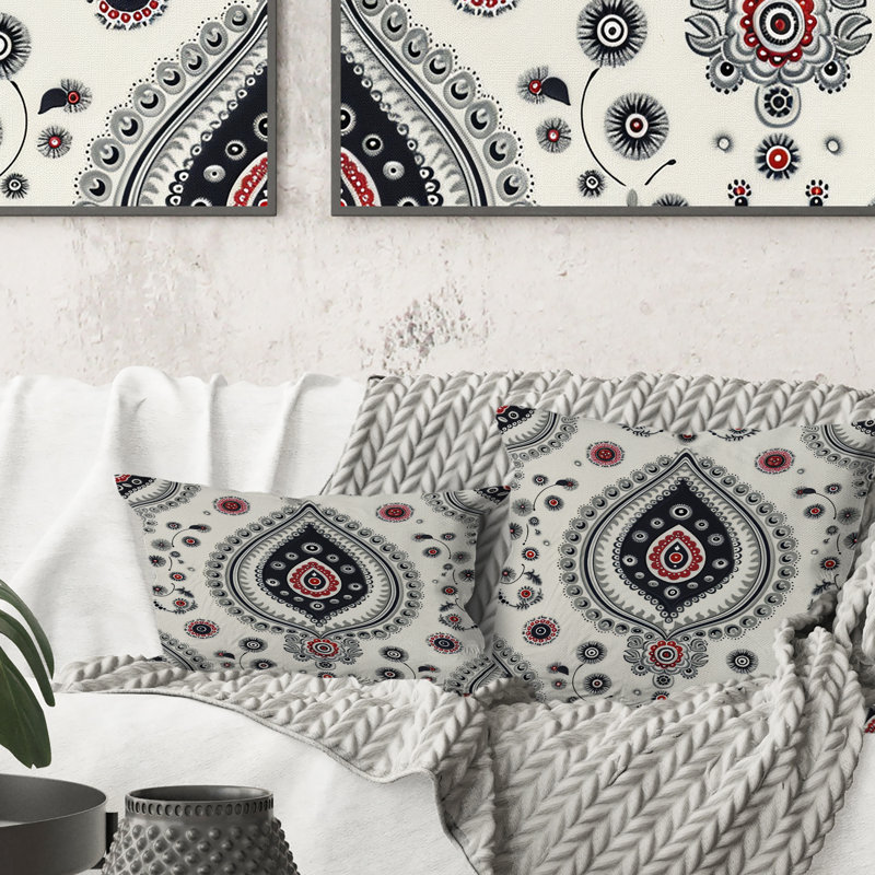 Coussin lombaire rouge rétro Paisley Dreams I