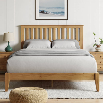 Mission Style Panel Bed – Solid Wood Frame with Vertical Slat Headboard | No Box Spring Needed, Under‑Bed Storage