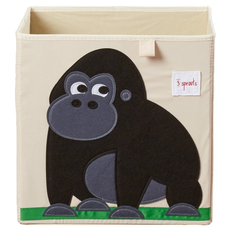 Gorilla Themed Beige and Black Fabric Storage Cube