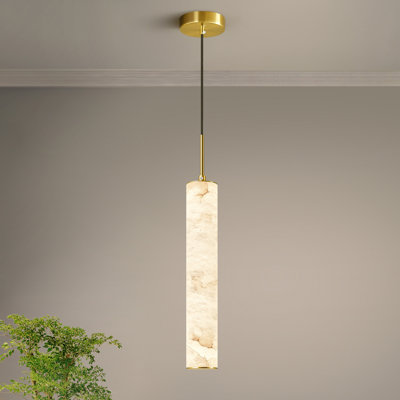 Alison Natural Alabaster Stone Pendant Lights Cylinder Single Pendant Light