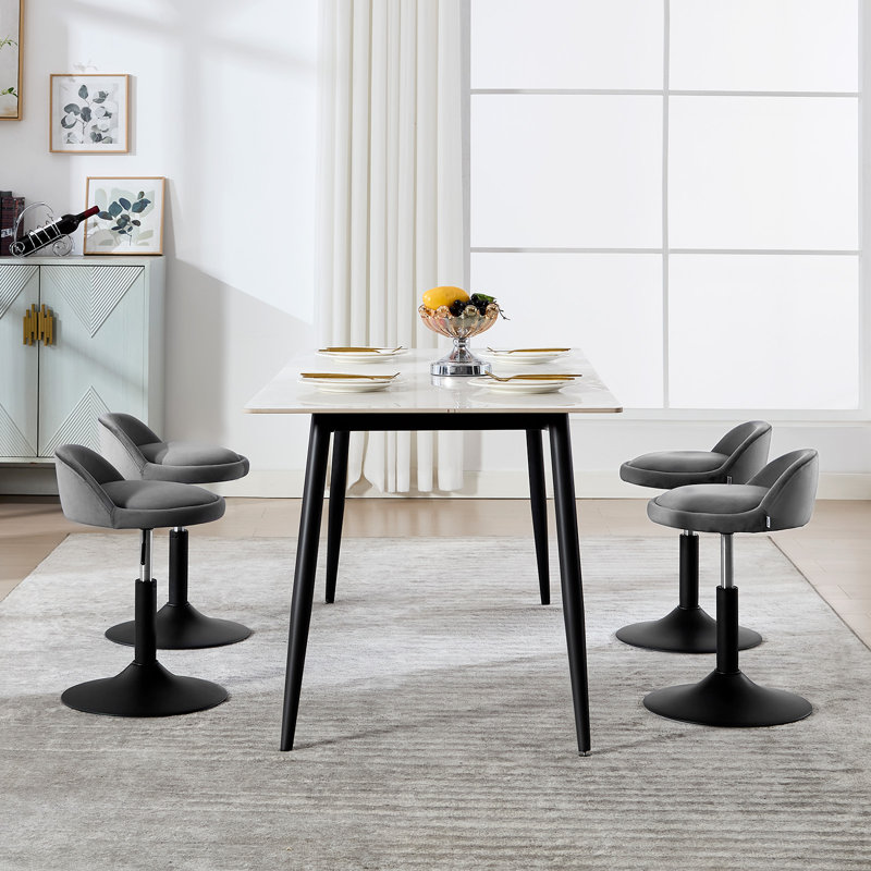 Sunizona Upholstered Velvet Adjustable Height Bar Stool, Matt black, in Grey