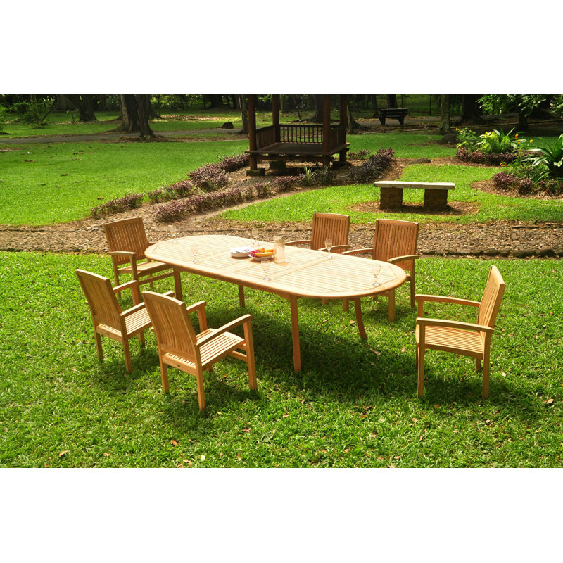 Arjun Outdoor 13 - Piece Teak Dining Set, 6, 30.5" H x 40" W x 117" L