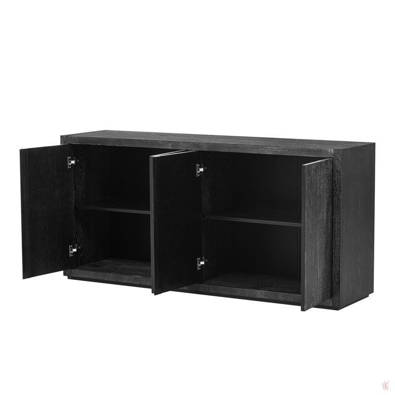 Buffet Andris à quatre portes avec placage de frêne et tablette réglable, Noir