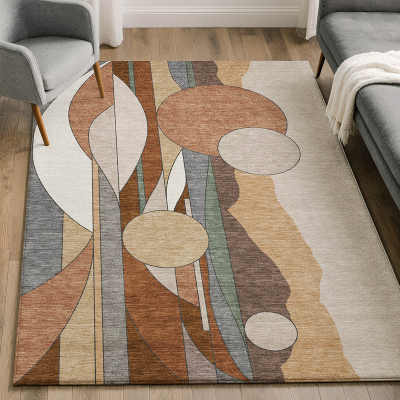 Premium Machine Washable Mayfield AMF2252 Modern Rug, 5' x 7'6", Copper