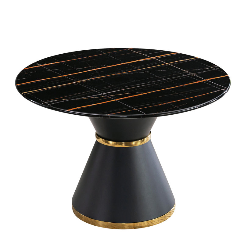 Table de salle à manger avec impression en marbre noir et base or - 47,83 po x 29,34 po