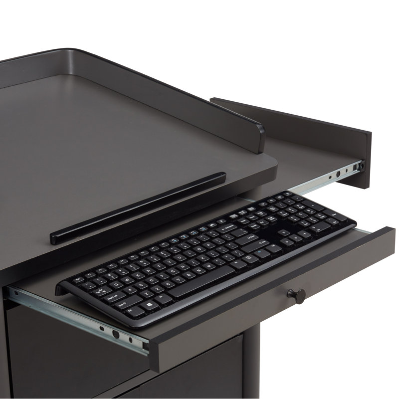 45.5'' Charcoal Steel Lectern with Wheels and Shelves