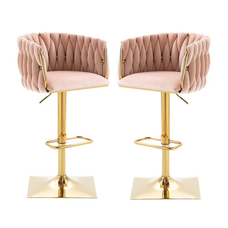 Heidel Swivel Upholstered Adjustable Height Counter Stool with Metal Frame, Pink