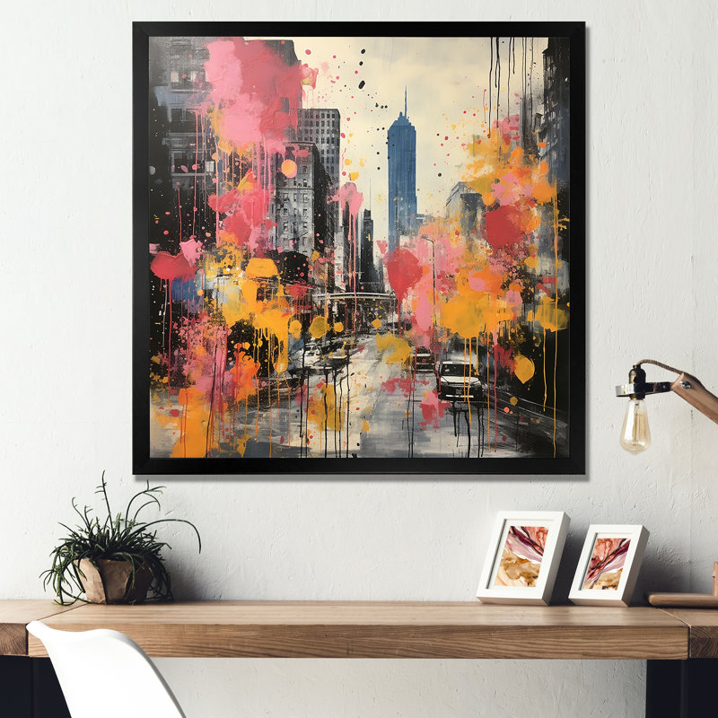 Rose, Pittsburgh City I - art mural de Pittsburgh, Cadre simple noir, H 30 po x l 30 po x P 1,5 po