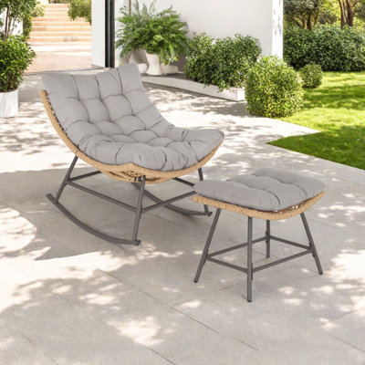 Egg Shape Outdoor Rocking Chair with Steel Frame and Footrest for Patio