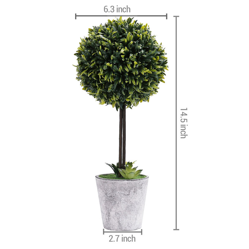 15.4'' Faux Boxwood Topiary in Wicker/Rattan Planter
