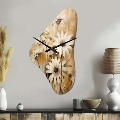 Meridy - Boomerang Shape Decorative White Floral Wall Clock