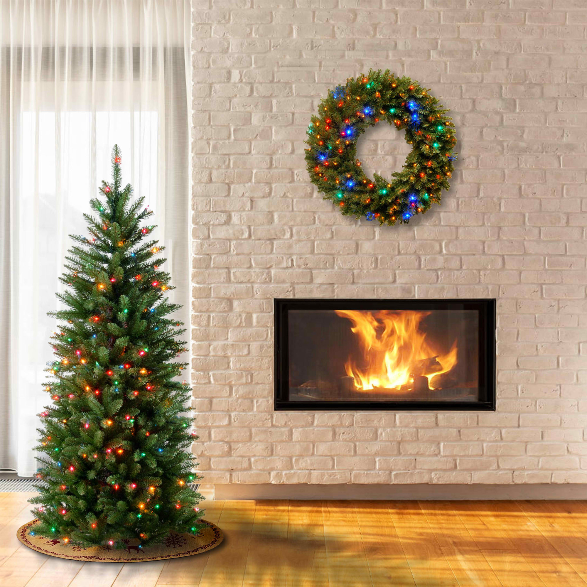 The Holiday Aisle® Kingswood Fir Pencil Tree with Multicolor Lights, 4.5'