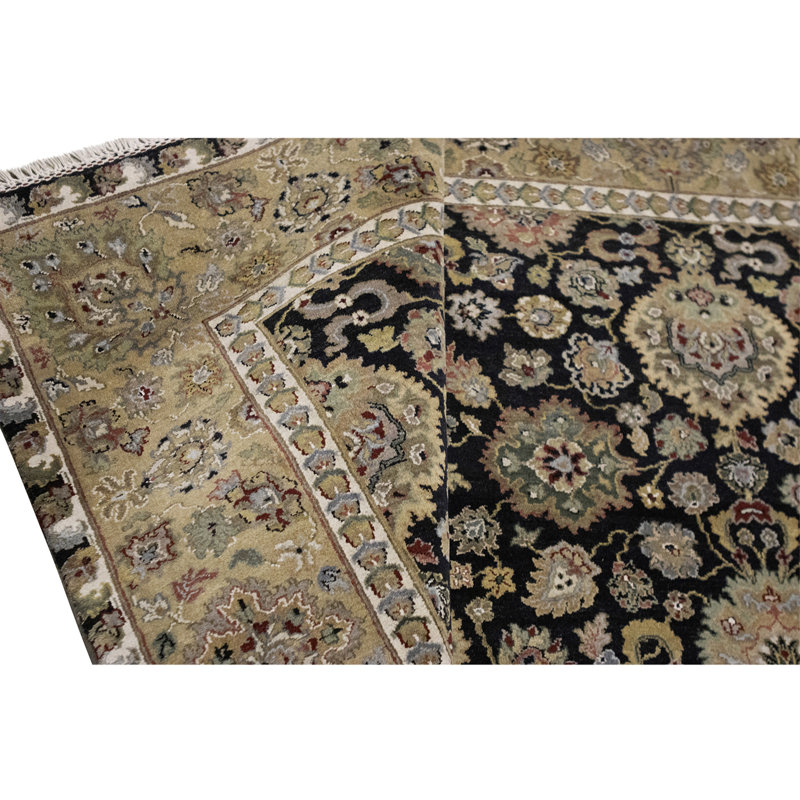 Hand Knotted Wool Area Rug in Black And Gold