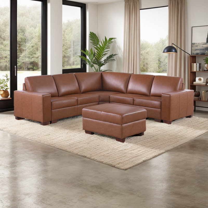 Ensemble modulaire de salon de luxe 5 pièces Ruocco, Cuir véritable brun