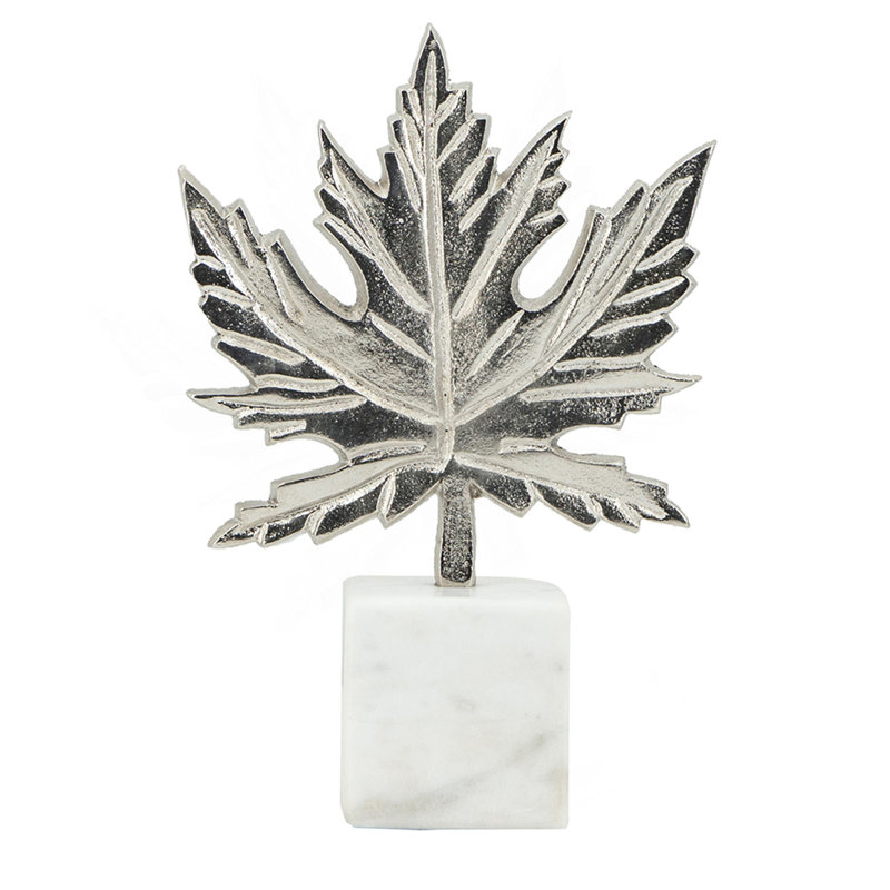 7X3x10.5" Aluminum Leaf On Marble Base