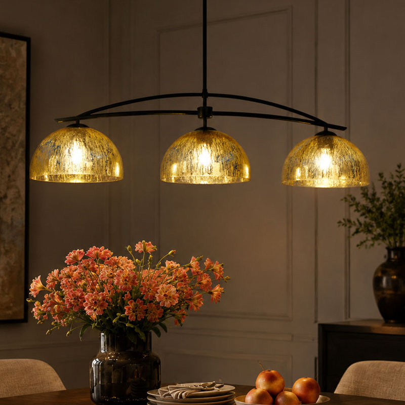 Aissa 3-Light 45.3'' Dimmable Modern Kitchen Island Linear Mercury Glass Pendant