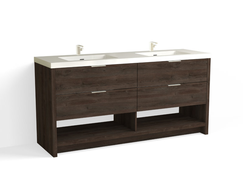 Vue 72" W Freestanding Double Bathroom Vanity, Glossy White/8" Widespread, Ashlin, Polished Nickel