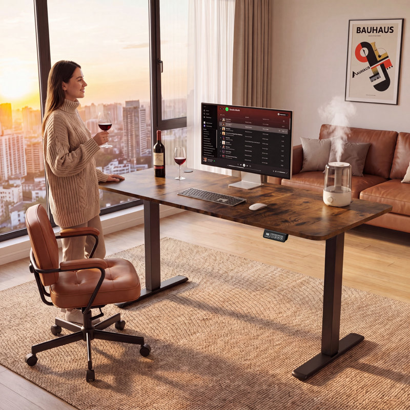 Bureaux debout à hauteur réglable Putnam, Brun / Noir, H 48 po x l 62,99 po x P 23,62 po